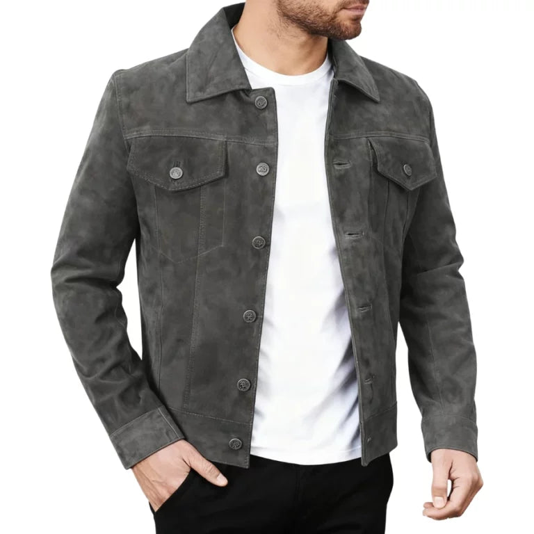 B rian Grey Suede Trucker Jacket Article 33