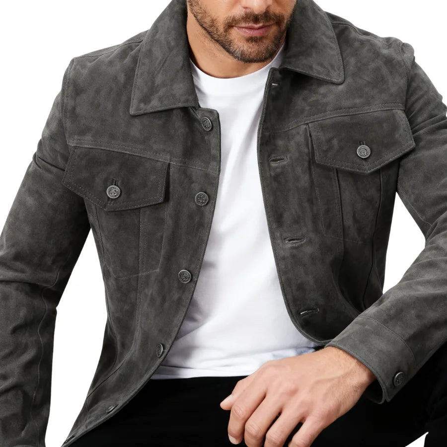 B rian Grey Suede Trucker Jacket Article 33