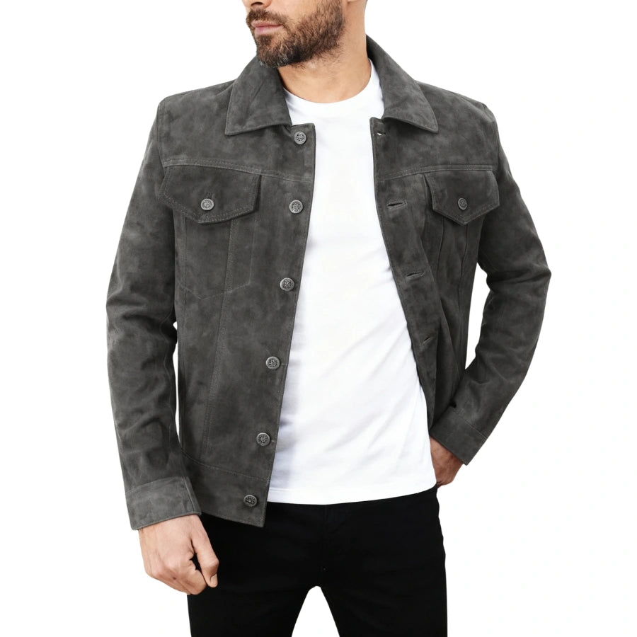 B rian Grey Suede Trucker Jacket Article 33