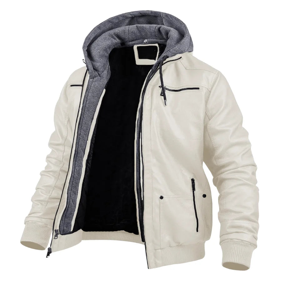 Dean White Hooded Leather Bomber Jacket Article 35
