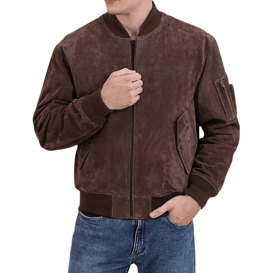 Kian Ma-1 Choco Brown Suede Bomber Jacket Article 31