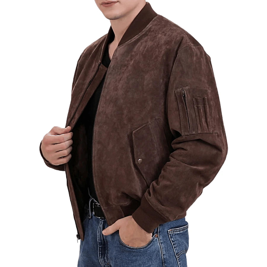 Kian Ma-1 Choco Brown Suede Bomber Jacket Article 31