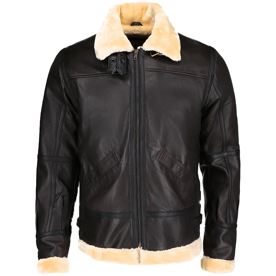 Leon B-3 Black Leather Bomber Jacket Article 29