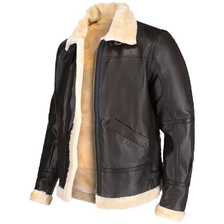 Leon B-3 Black Leather Bomber Jacket Article 29
