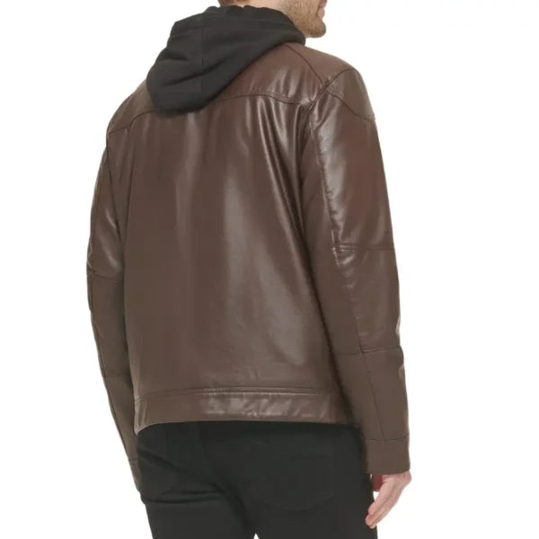 Liam Brown Hooded Leather Biker Jacket Article 34