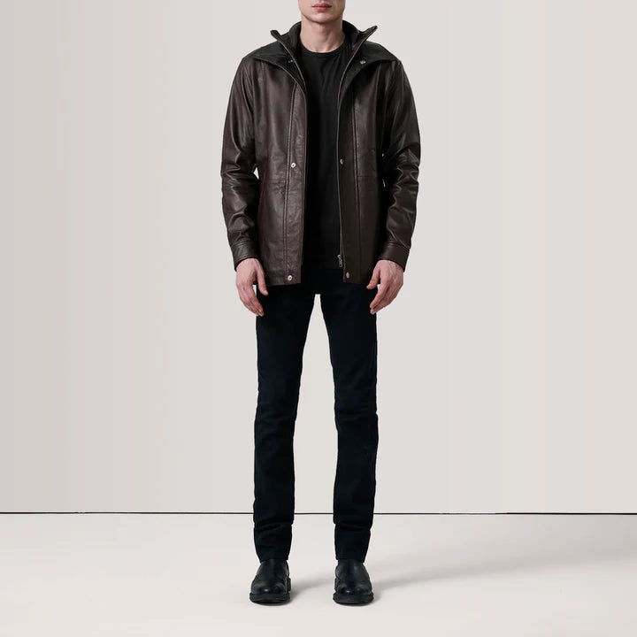Connor Maroon Leather Coat Article 4