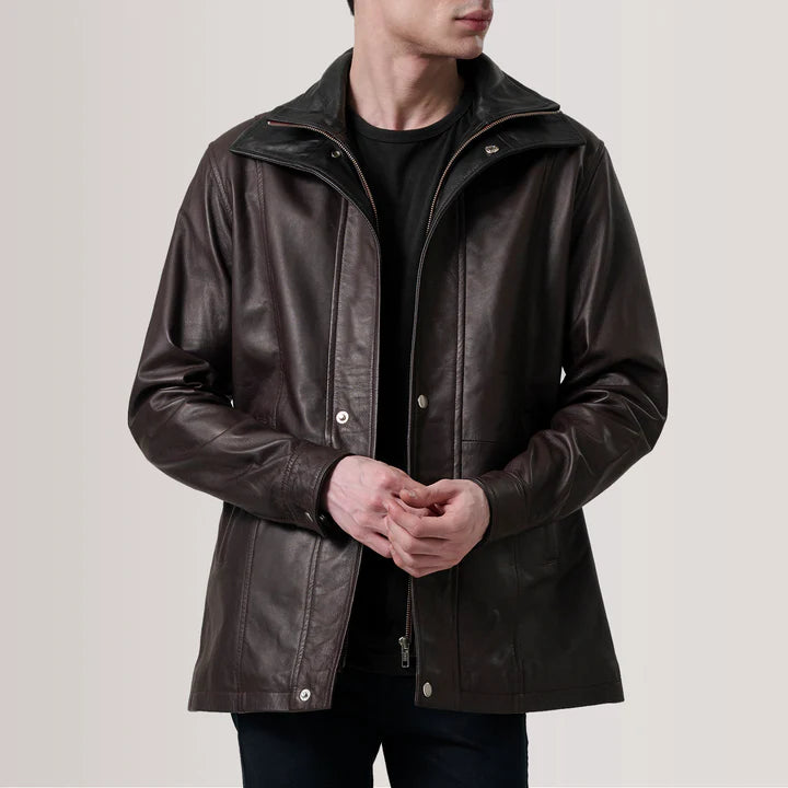 Connor Maroon Leather Coat Article 4