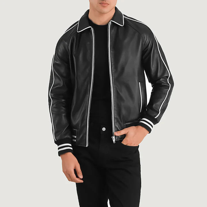 Cooper Black Leather Varsity Jacket Article 3