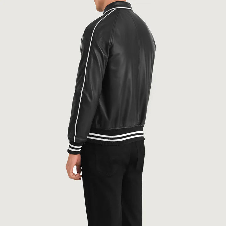 Cooper Black Leather Varsity Jacket Article 3