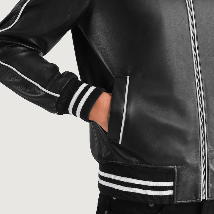 Cooper Black Leather Varsity Jacket Article 3