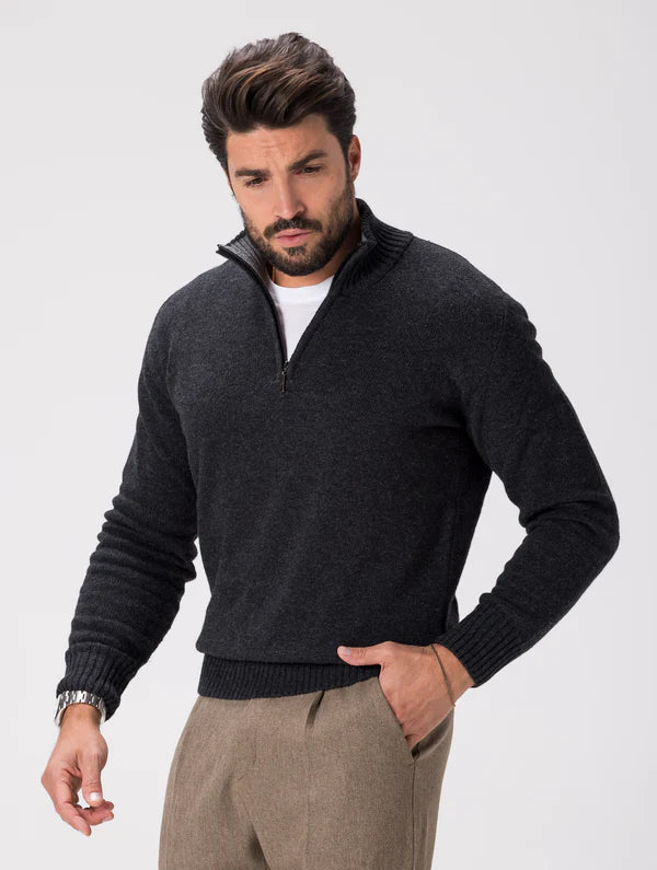ANTHRACITE WOOL ZIP-UP SWEATER Article 19