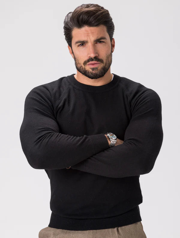 BLACK WOOL CREW NECK SWEATER Article 45