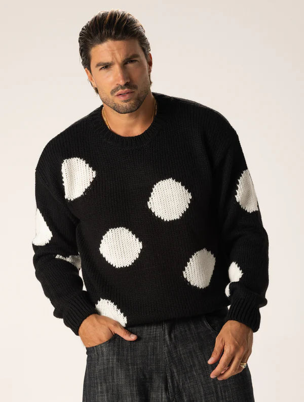BLACK CREW NECK POLKA DOTS SWEATER Article 44
