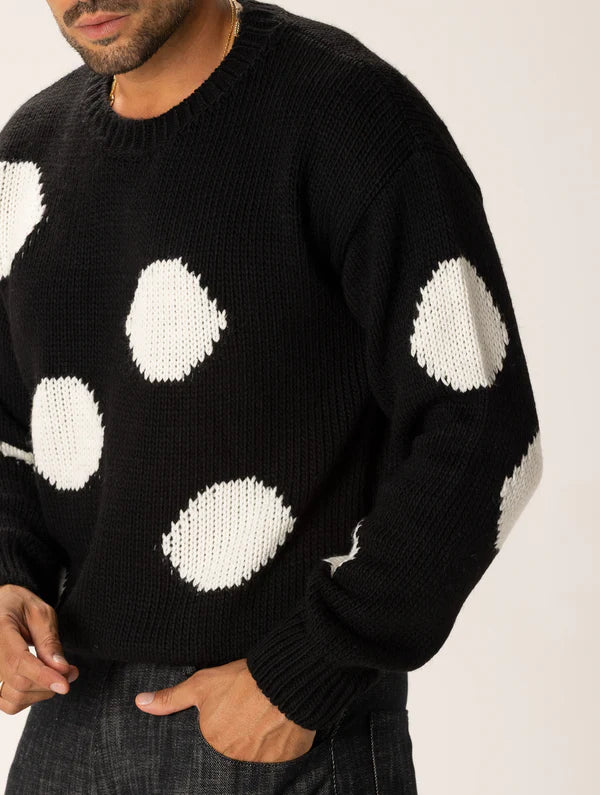 BLACK CREW NECK POLKA DOTS SWEATER Article 44