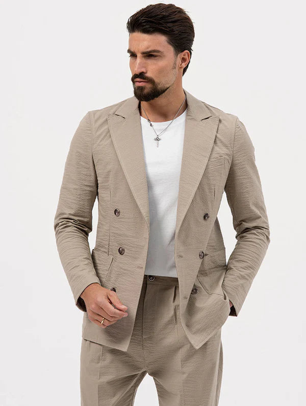 DUBAI DOUBLE-BREASTED BLAZER IN TAUPE Article 23