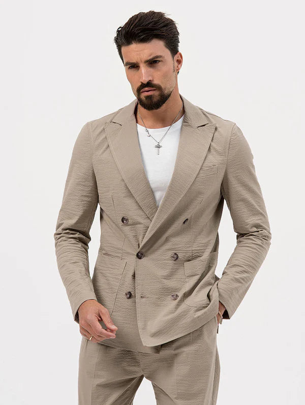 DUBAI DOUBLE-BREASTED BLAZER IN TAUPE Article 23
